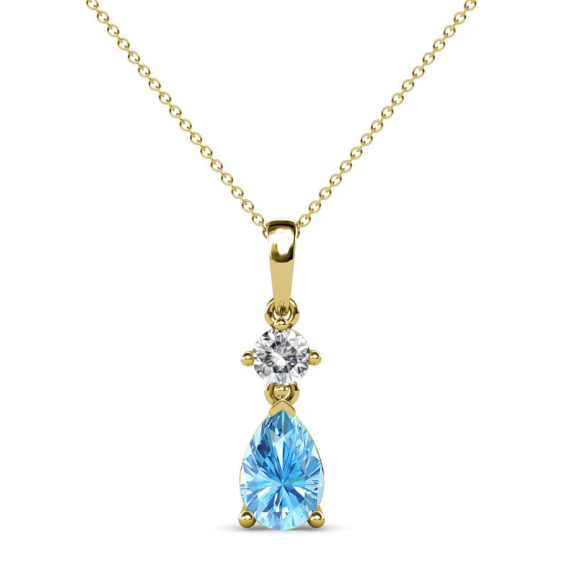 Zaila Pear Shape Blue Topaz and Round Natural Diamond Two Stone Pendant 