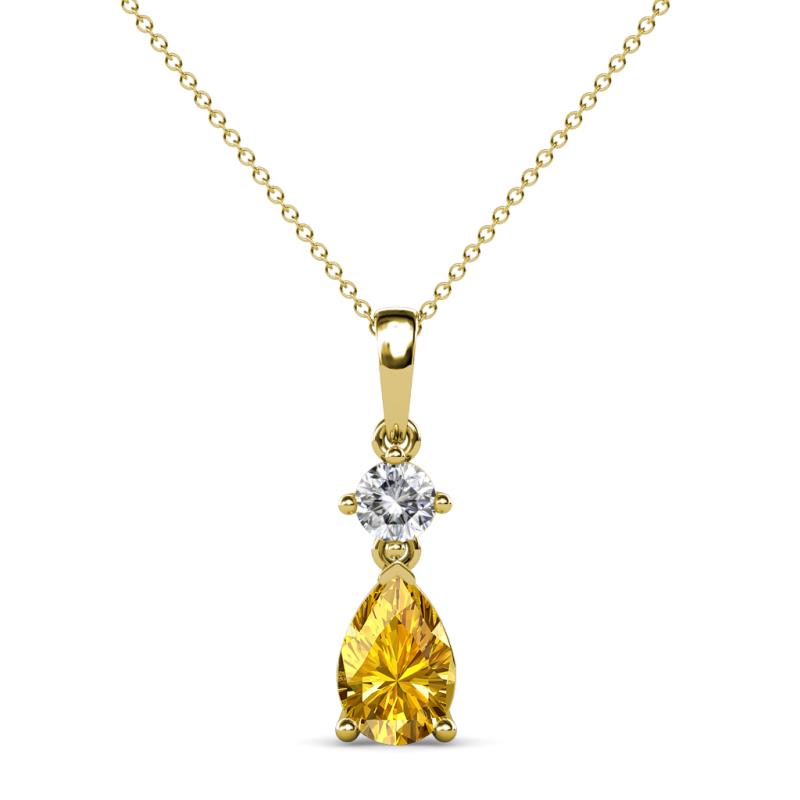 Zaila Pear Shape Citrine and Round Natural Diamond Two Stone Pendant 