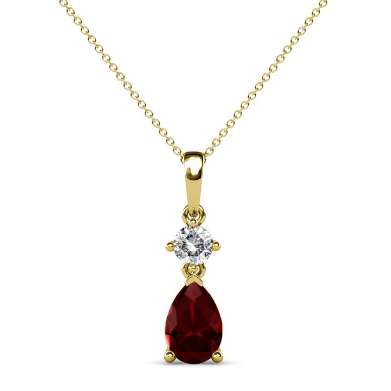Zaila Pear Shape Red Garnet and Round Natural Diamond Two Stone Pendant 