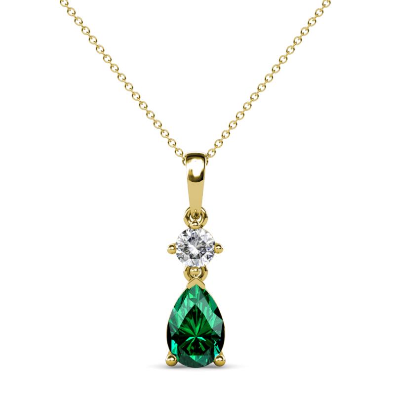 Zaila Pear Shape Emerald and Round Natural Diamond Two Stone Pendant 