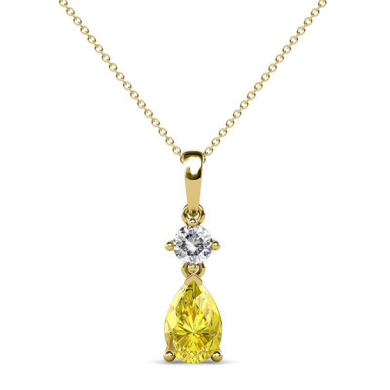 Zaila Pear Shape Yellow Sapphire and Round Natural Diamond Two Stone Pendant 