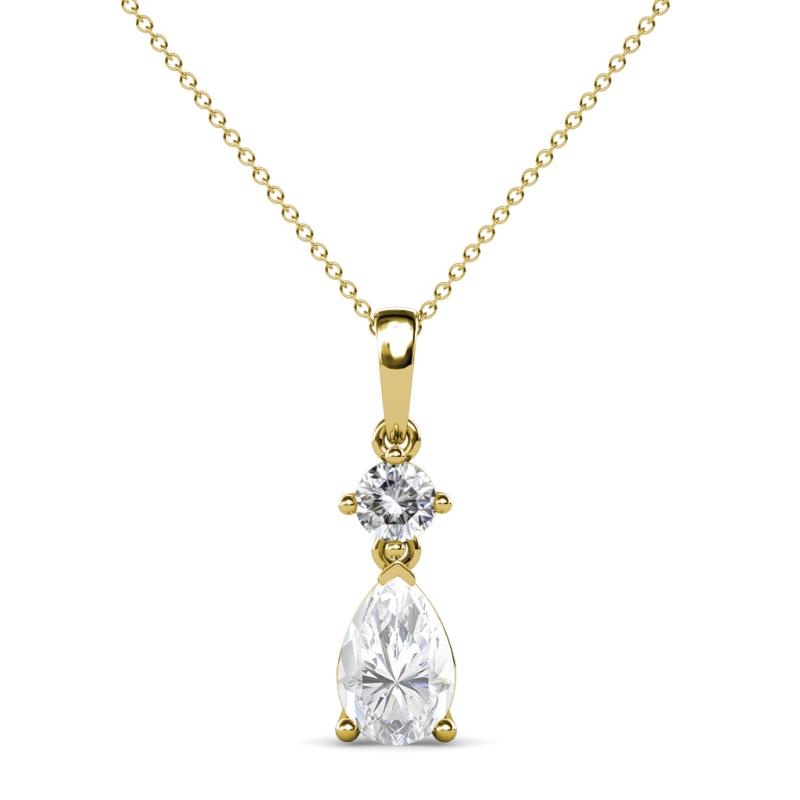 Zaila Pear Shape White Sapphire and Round Natural Diamond Two Stone Pendant 