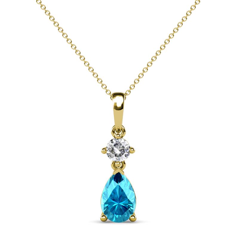 Zaila Pear Shape London Blue Topaz and Round Natural Diamond Two Stone Pendant 