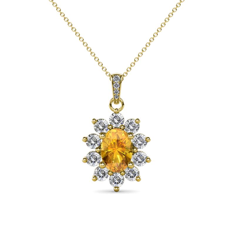 Raizel (7 x 5 mm) Citrine and Diamond Floral Halo Pendant 