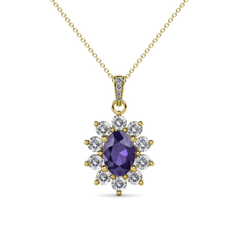 Raizel (7 x 5 mm) Iolite and Diamond Floral Halo Pendant 