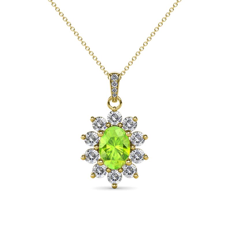 Raizel (7 x 5 mm) Peridot and Diamond Floral Halo Pendant 
