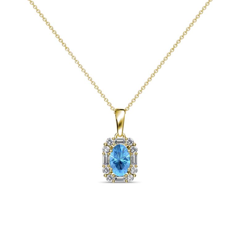 Edlyn Blue Topaz and Diamond Halo Pendant 