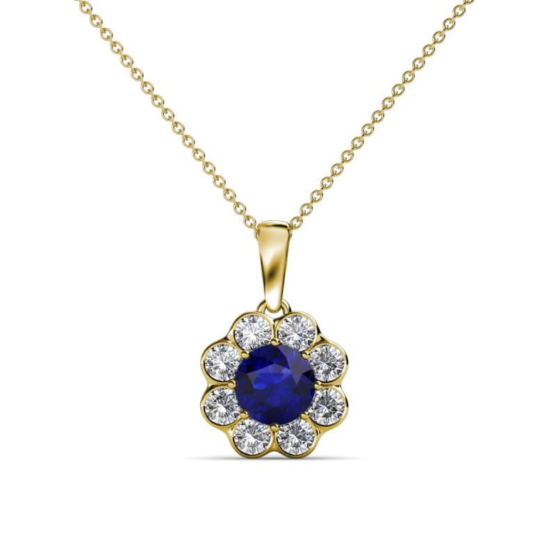 Urania 0.92 ctw Blue Sapphire (5.00 mm) and Lab Grown Diamond Floral Halo Pendant 