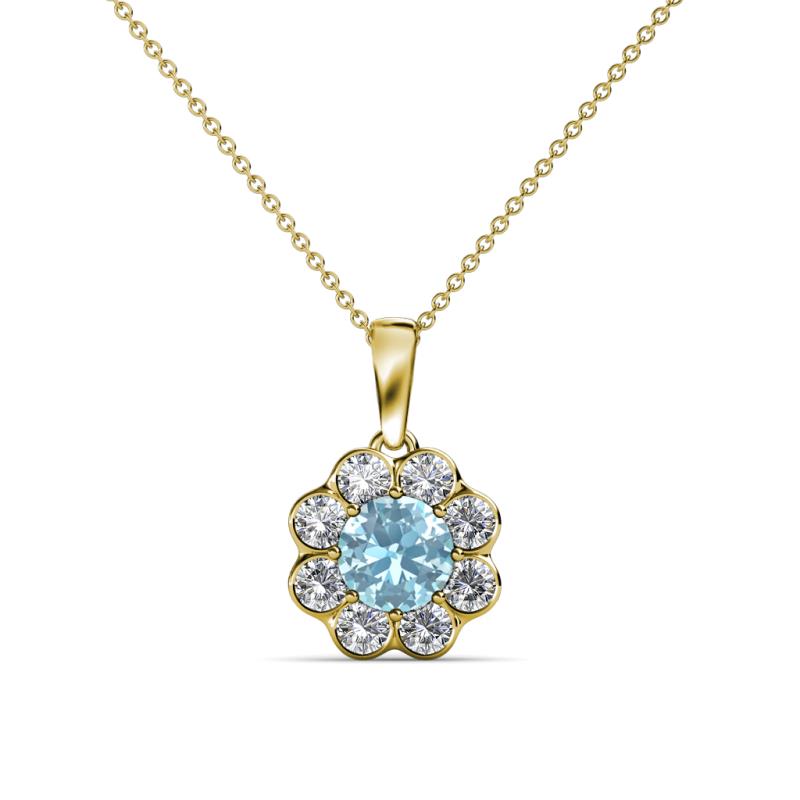Urania 0.80 ctw Aquamarine (5.00 mm) and Lab Grown Diamond Floral Halo Pendant 
