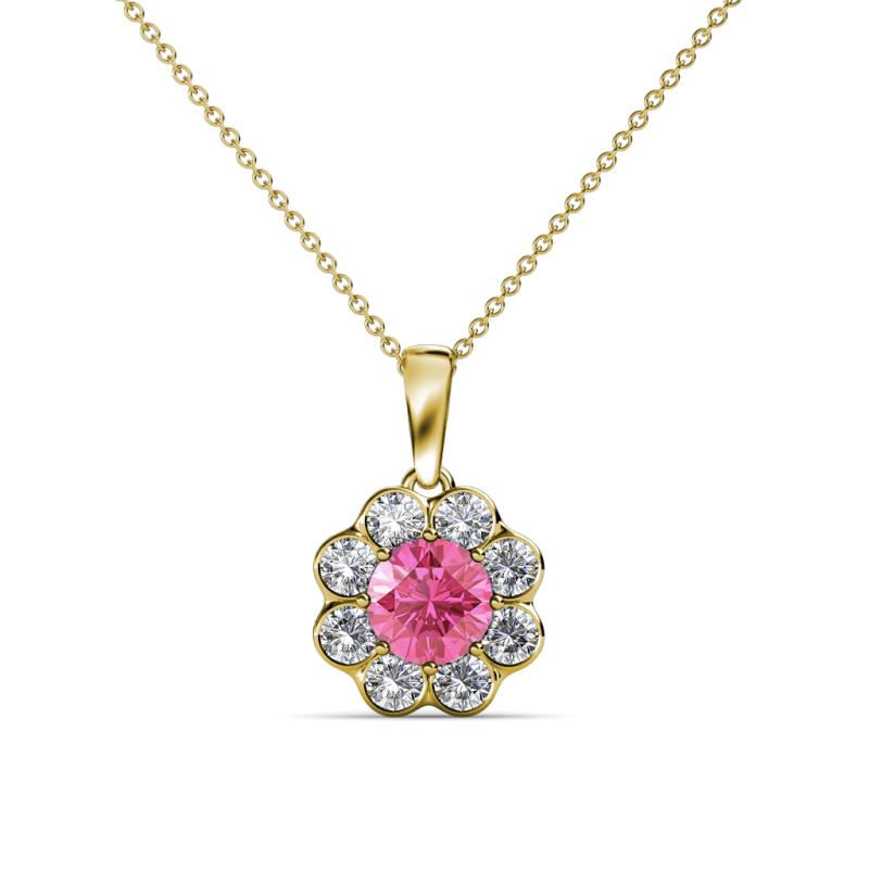 Urania 0.80 ctw Pink Tourmaline (5.00 mm) and Lab Grown Diamond Floral Halo Pendant 