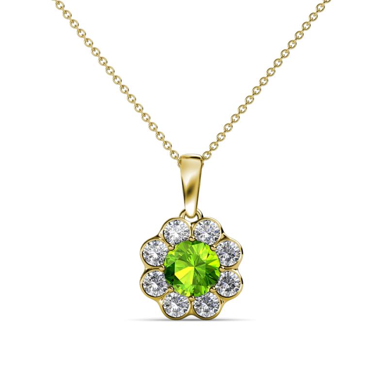 Urania 0.90 ctw Peridot (5.00 mm) and Lab Grown Diamond Floral Halo Pendant 