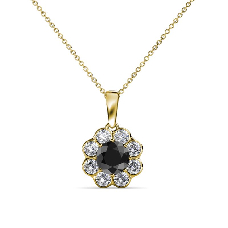 Urania 0.90 ctw Black Diamond (5.00 mm) and Lab Grown Diamond Floral Halo Pendant 