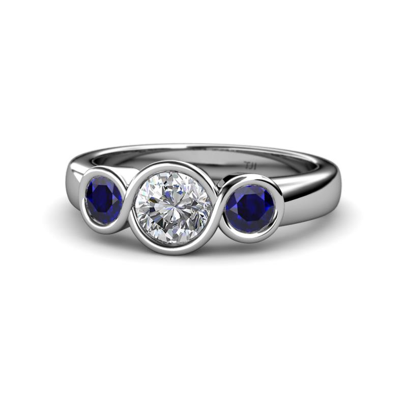 Naava Diamond and Blue Sapphire Three Stone Engagement Ring 