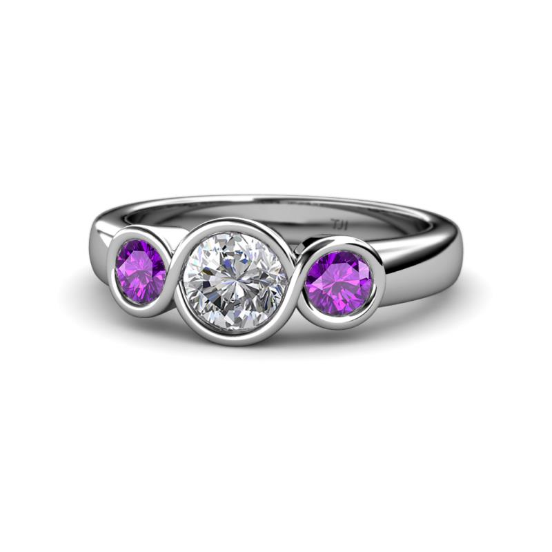 Naava Diamond and Amethyst Three Stone Engagement Ring 