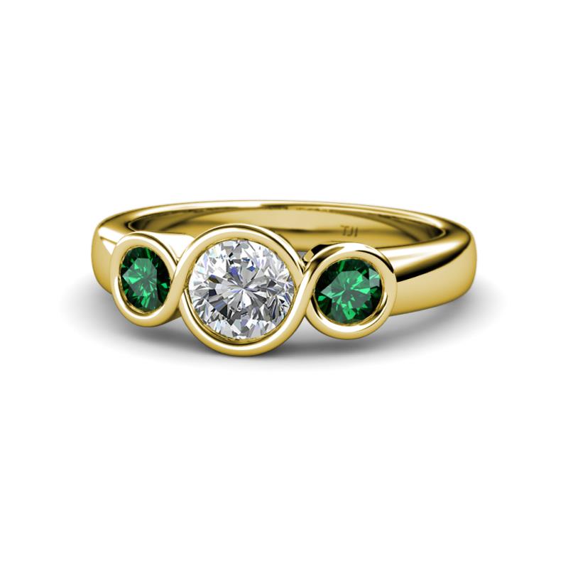 Naava Diamond and Emerald Three Stone Engagement Ring 