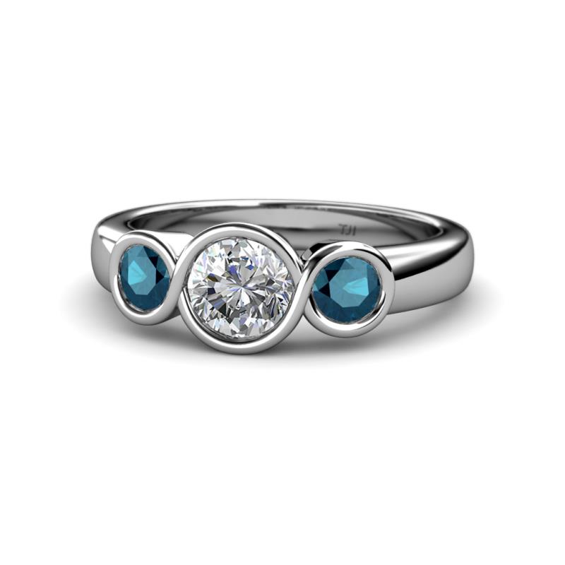 Naava Blue and White Diamond Three Stone Engagement Ring 