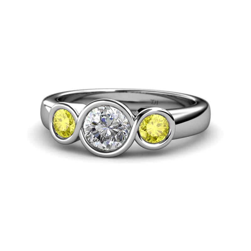 Naava Yellow and White Diamond Three Stone Engagement Ring 