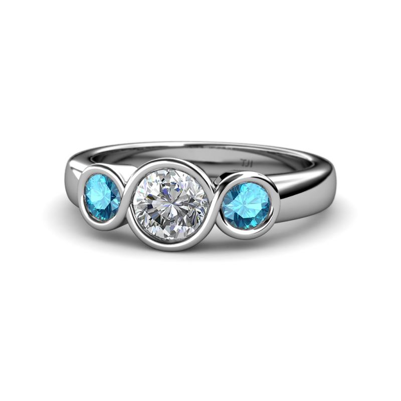 Naava Diamond and London Blue Topaz Three Stone Engagement Ring 