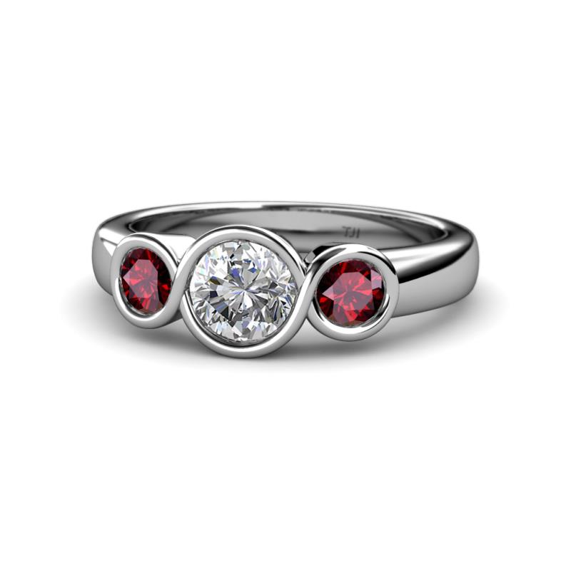 Naava Diamond and Ruby Three Stone Engagement Ring 