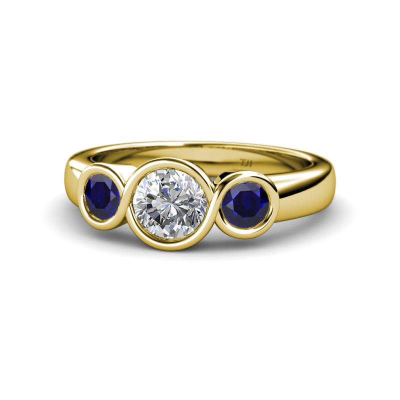 Naava Diamond and Blue Sapphire Three Stone Engagement Ring 