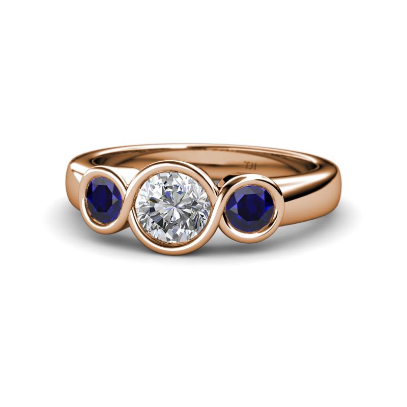 Naava Diamond and Blue Sapphire Three Stone Engagement Ring 