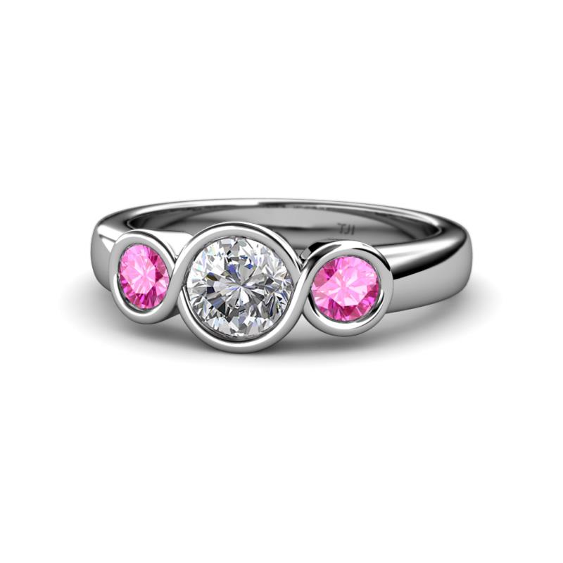 Naava Diamond and Pink Sapphire Three Stone Engagement Ring 