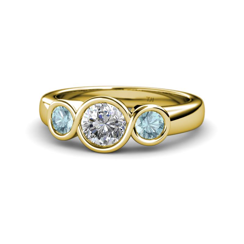Naava Diamond and Aquamarine Three Stone Engagement Ring 