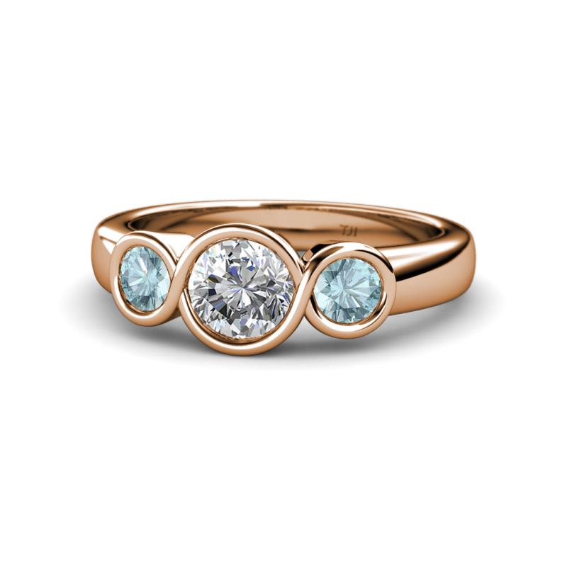 Naava Diamond and Aquamarine Three Stone Engagement Ring 