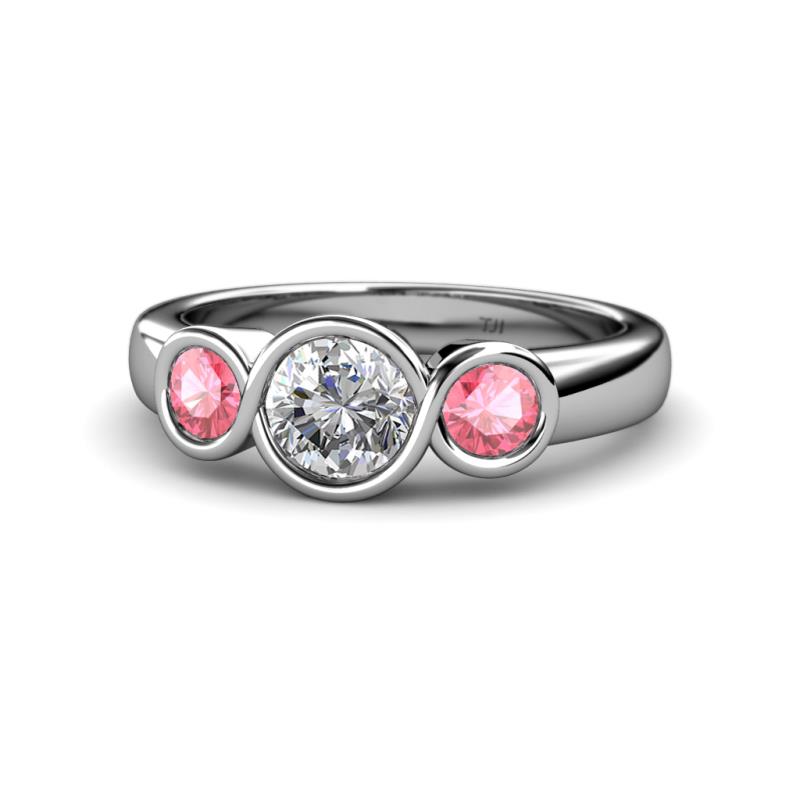Naava Diamond and Pink Tourmaline Three Stone Engagement Ring 