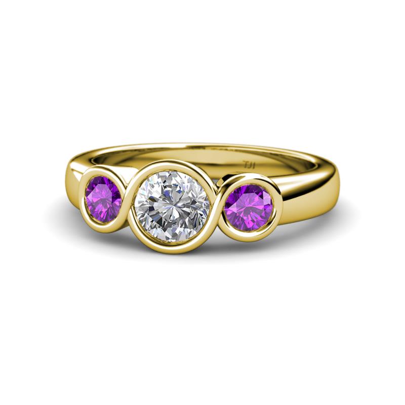 Naava Diamond and Amethyst Three Stone Engagement Ring 