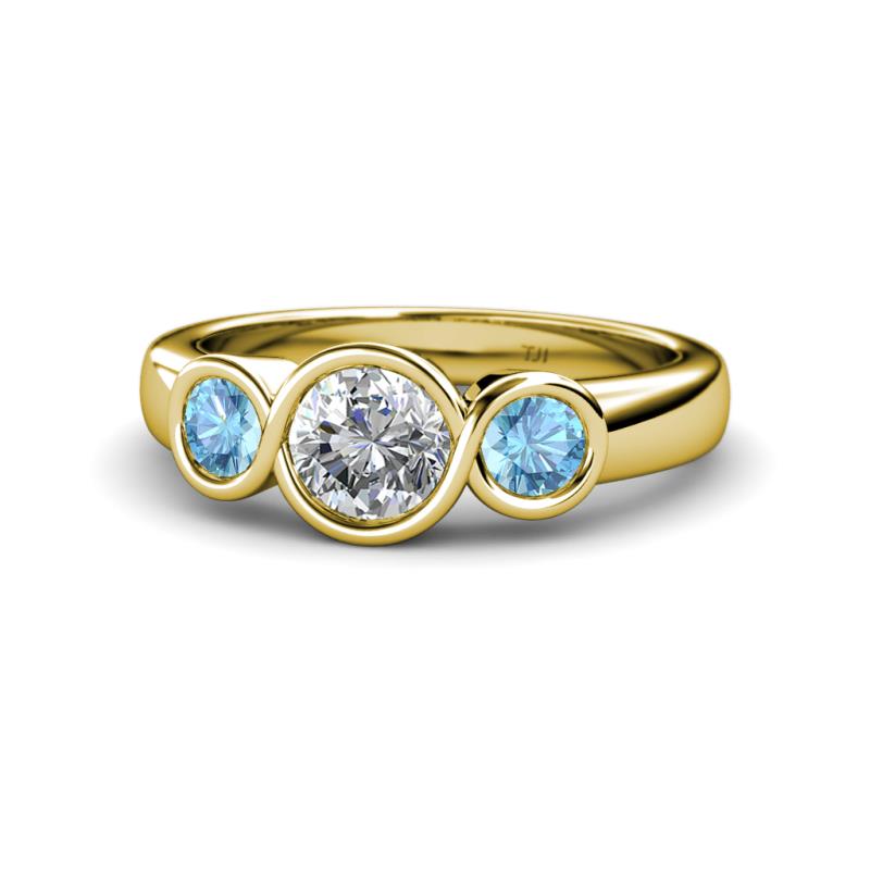 Naava Diamond and Blue Topaz Three Stone Engagement Ring 