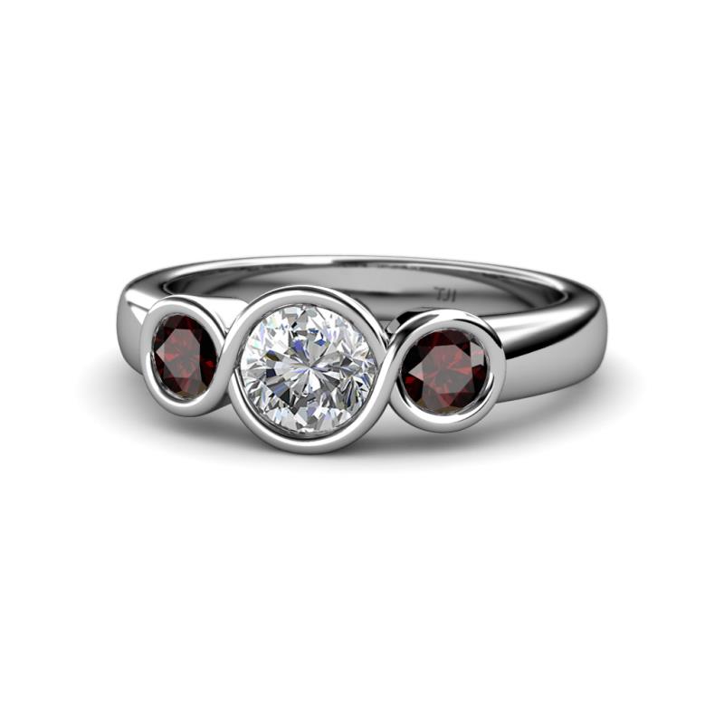 Naava Diamond and Red Garnet Three Stone Engagement Ring 