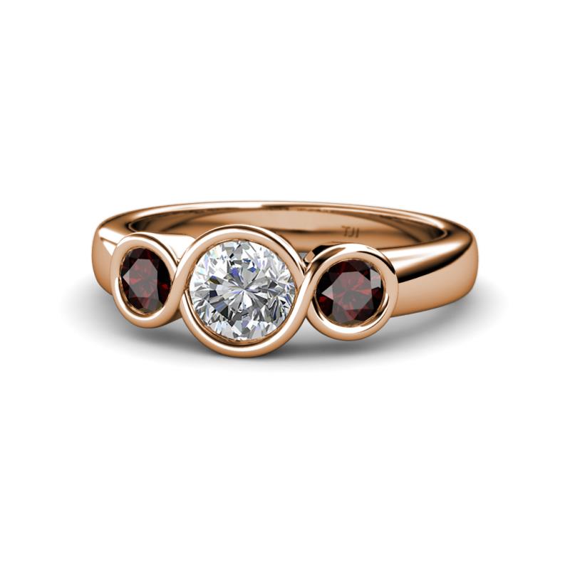 Naava Diamond and Red Garnet Three Stone Engagement Ring 
