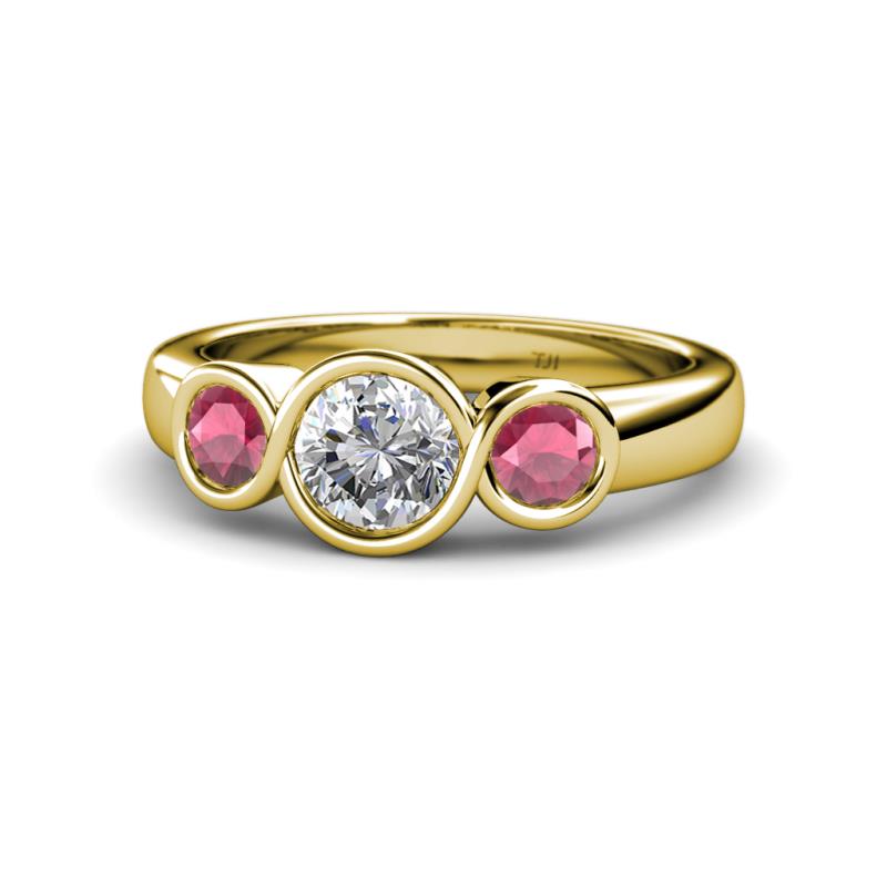 Naava Diamond and Rhodolite Garnet Three Stone Engagement Ring 