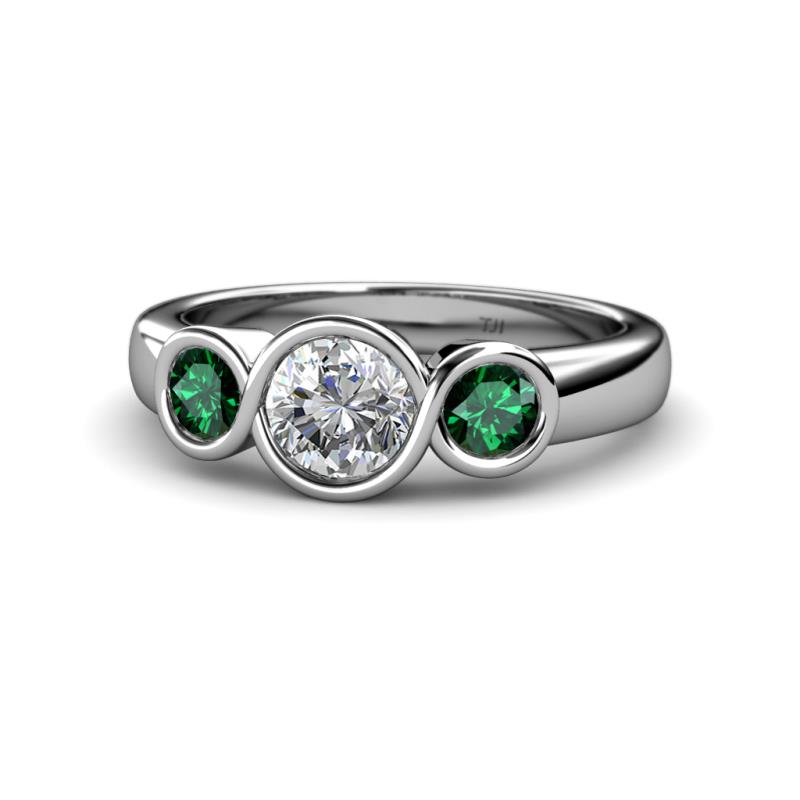 Naava Diamond and Emerald Three Stone Engagement Ring 
