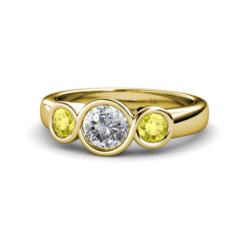 Naava Yellow and White Diamond Three Stone Engagement Ring 