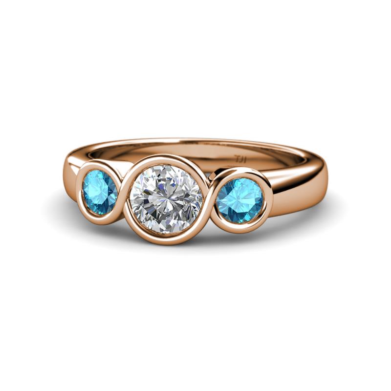 Naava Diamond and London Blue Topaz Three Stone Engagement Ring 
