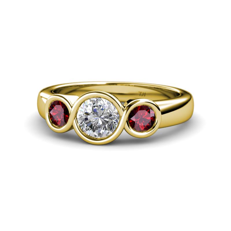 Naava Diamond and Ruby Three Stone Engagement Ring 