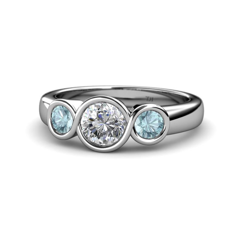 Naava Diamond and Aquamarine Three Stone Engagement Ring 