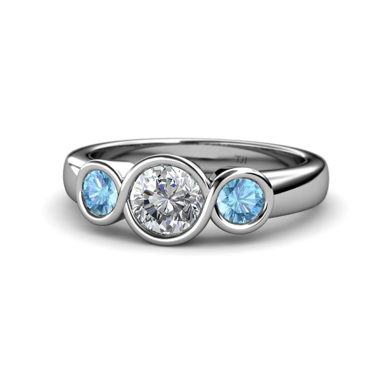 Naava Diamond and Blue Topaz Three Stone Engagement Ring 