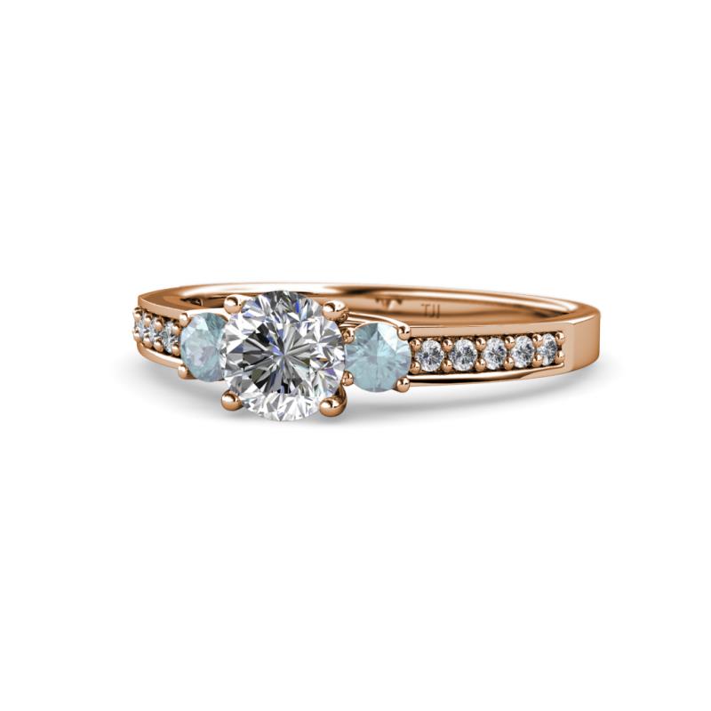 Dzeni Diamond and Aquamarine Three Stone Engagement Ring 