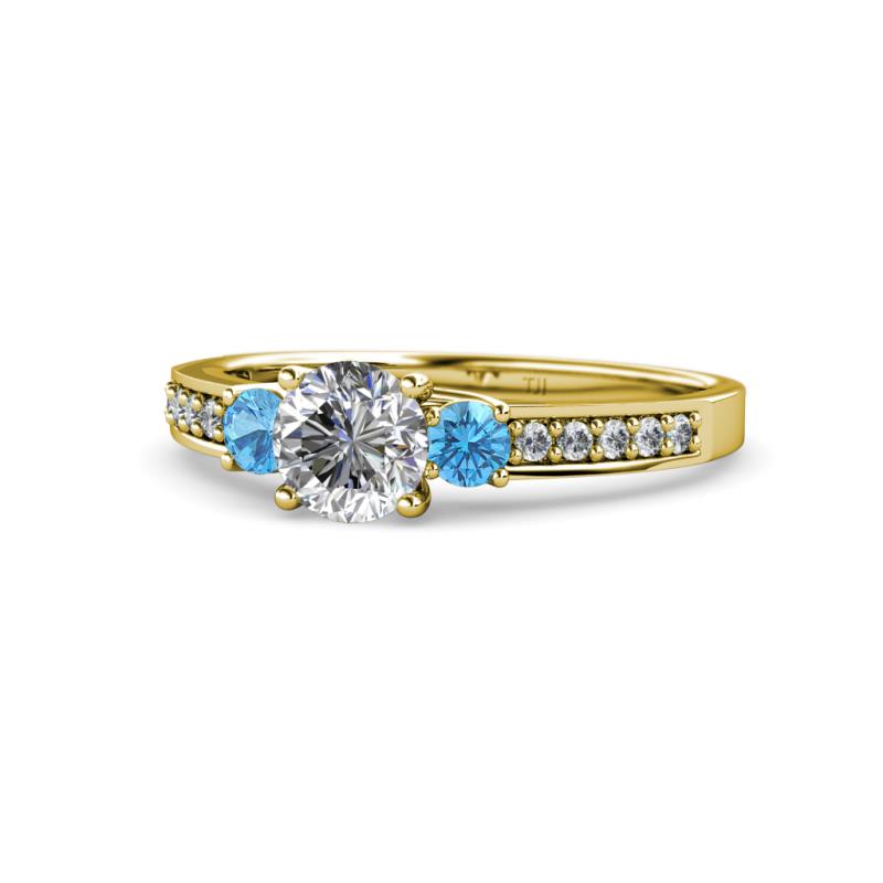 Dzeni Diamond and Blue Topaz Three Stone Engagement Ring 