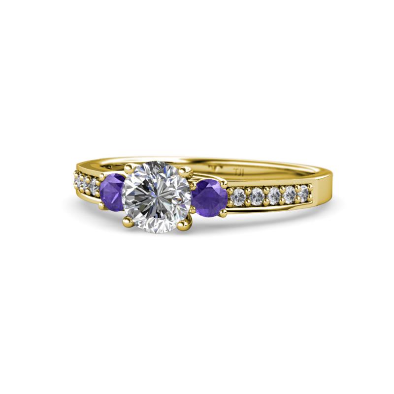 Dzeni Diamond and Iolite Three Stone Engagement Ring 