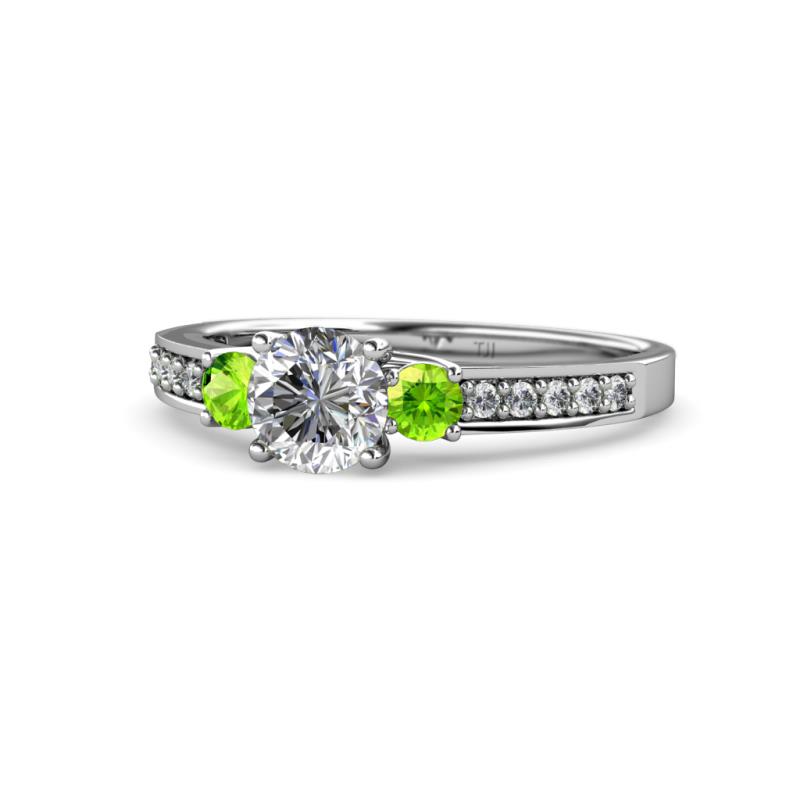 Dzeni Diamond and Peridot Three Stone Engagement Ring 
