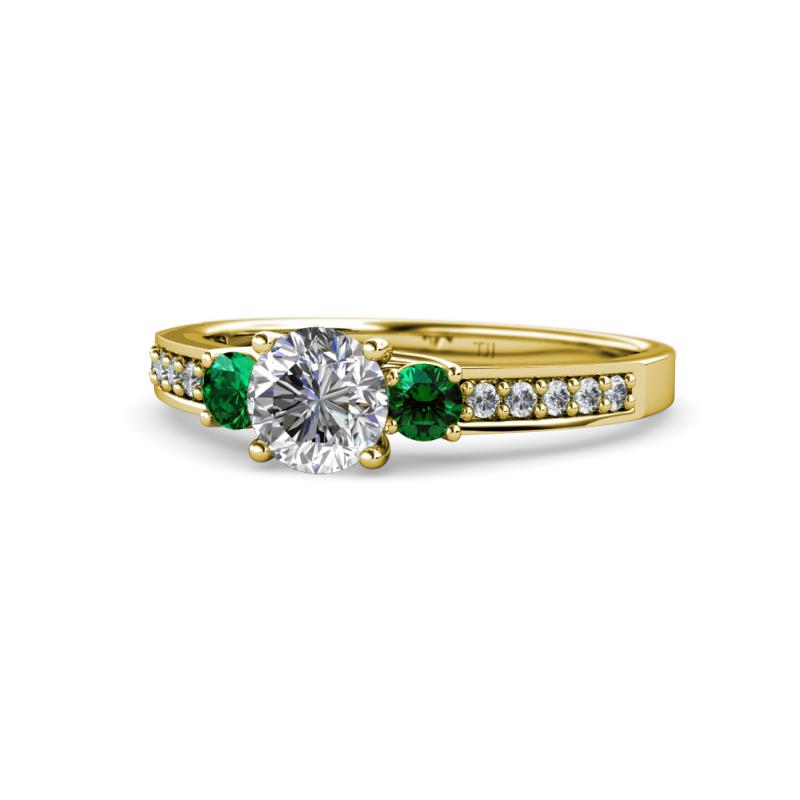 Dzeni Diamond and Emerald Three Stone Engagement Ring 