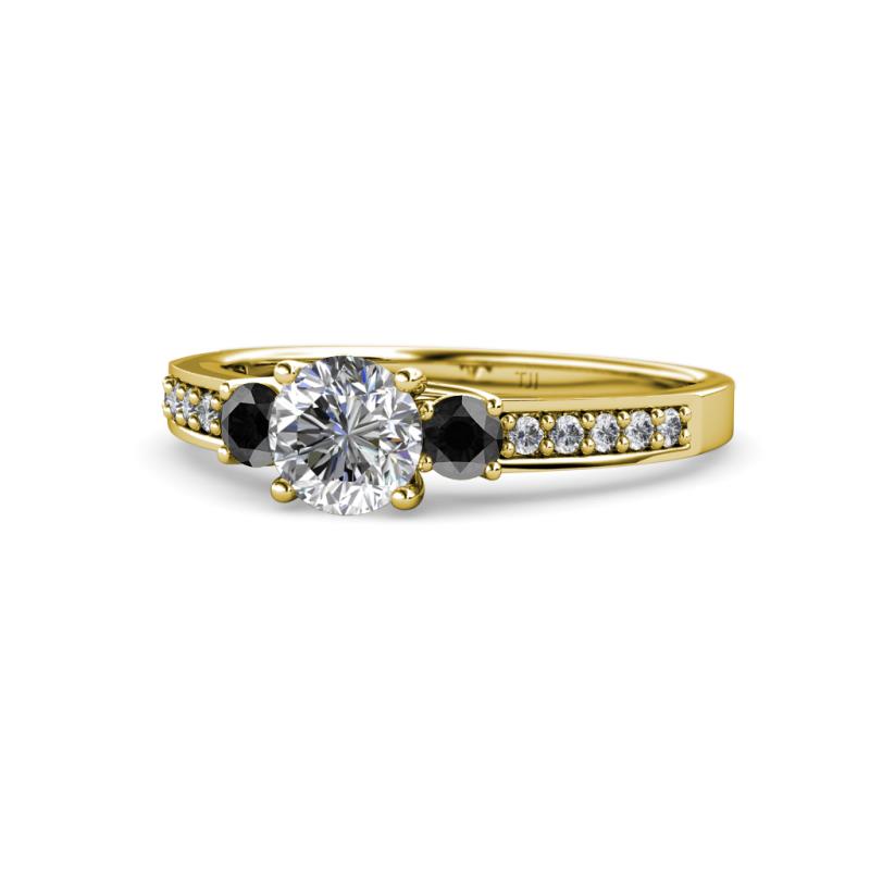 Dzeni Black and White Diamond Three Stone with Side Diamond Ring 