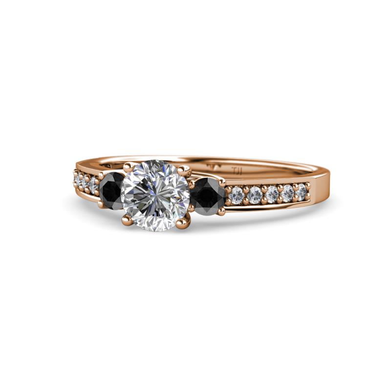 Dzeni Black and White Diamond Three Stone with Side Diamond Ring 