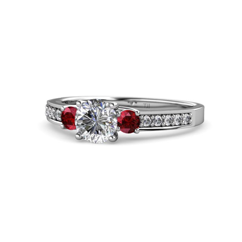 Dzeni Diamond and Ruby Three Stone Engagement Ring 