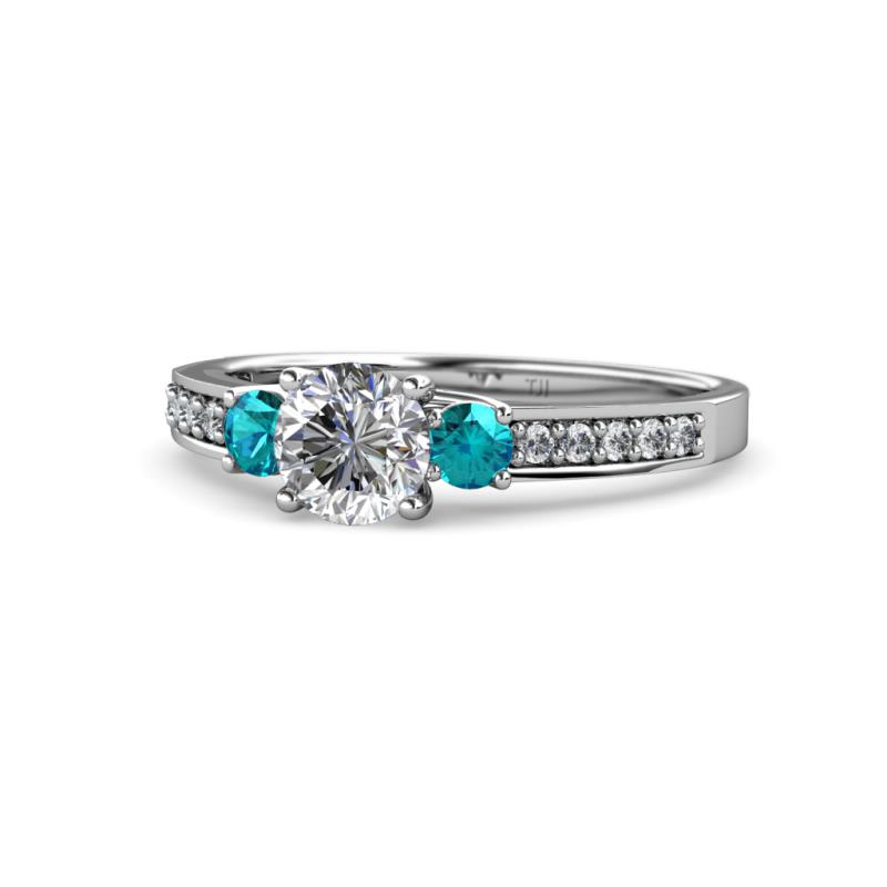Dzeni Diamond and London Blue Topaz Three Stone Engagement Ring 