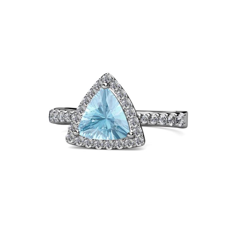 Alyona Trillion Cut Aquamarine and Diamond Halo Engagement Ring 